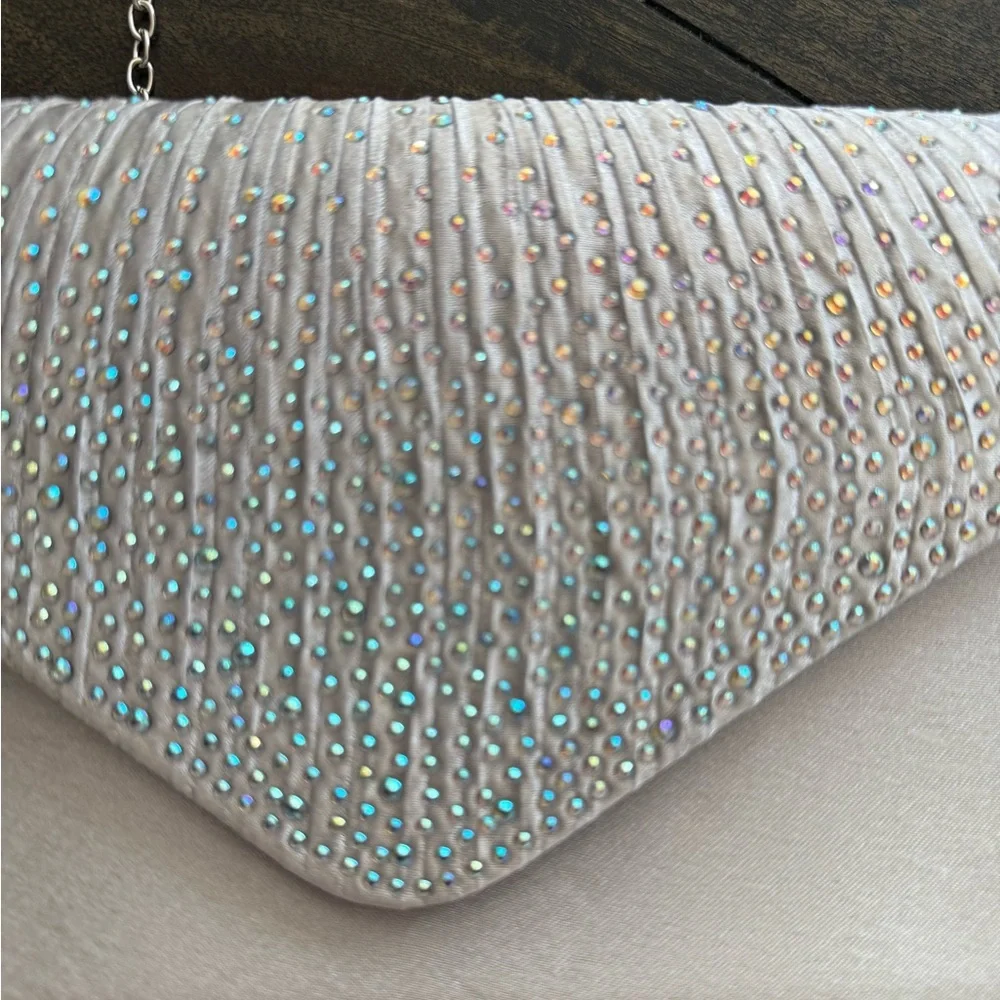 Rectangle Silver Iridescent Cocktail Clutch - Picture 10 of 10